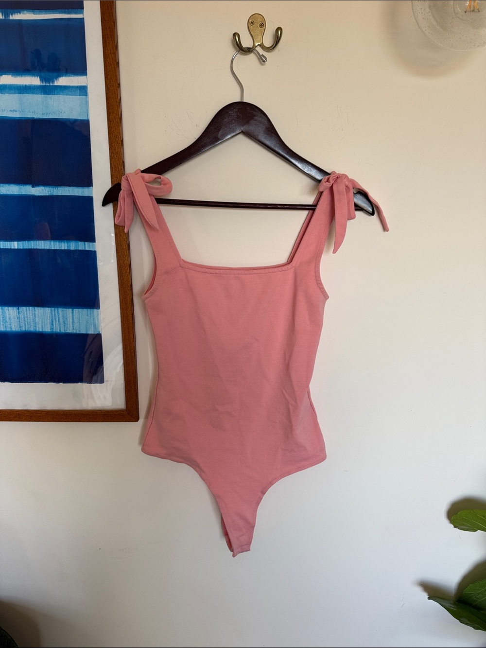 bp Pink Tie-Shoulder Square Neck Bodysuit